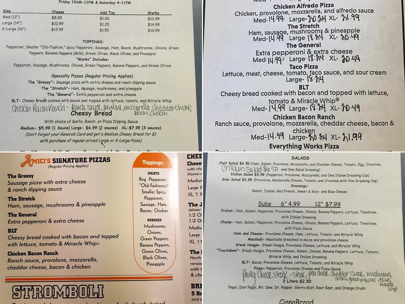 Amici's Pizza Menu
