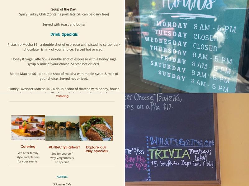 3 Squares Cafe Menu