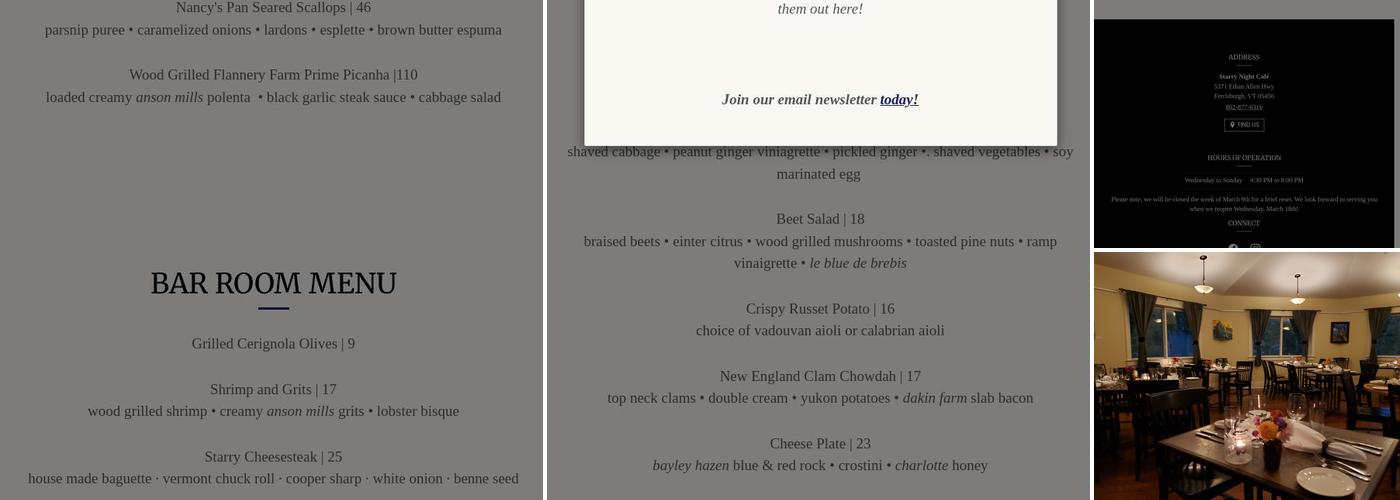 Starry Night Café Menu