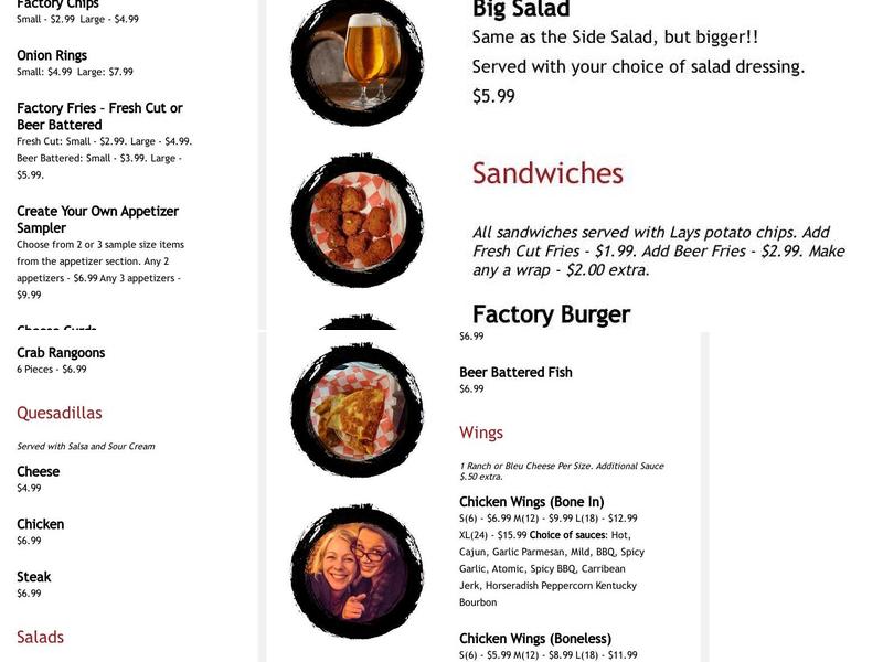 Factory Street Pub & Grill Menu