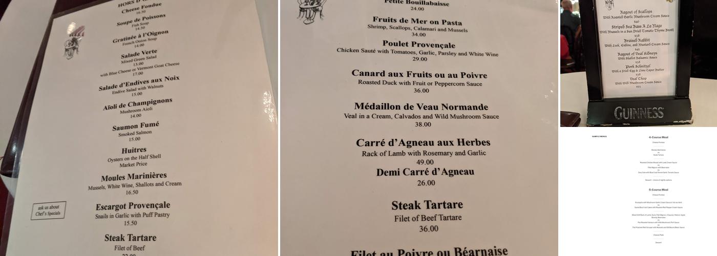 Chez Henri Restaurant & Bistro Menu