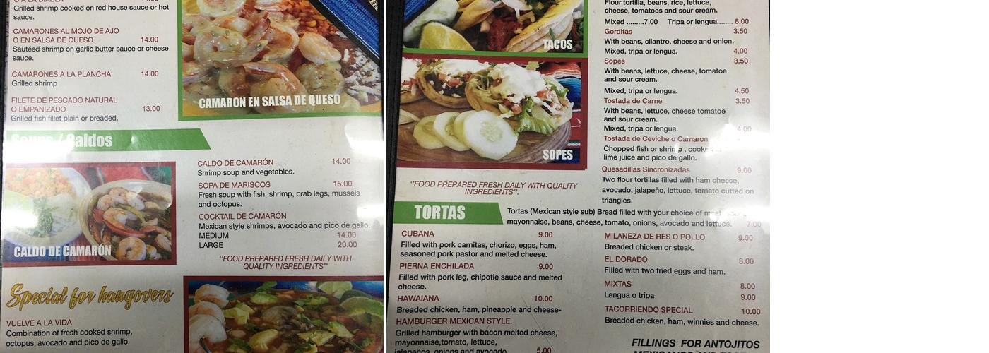 El Tacoriendo Menu