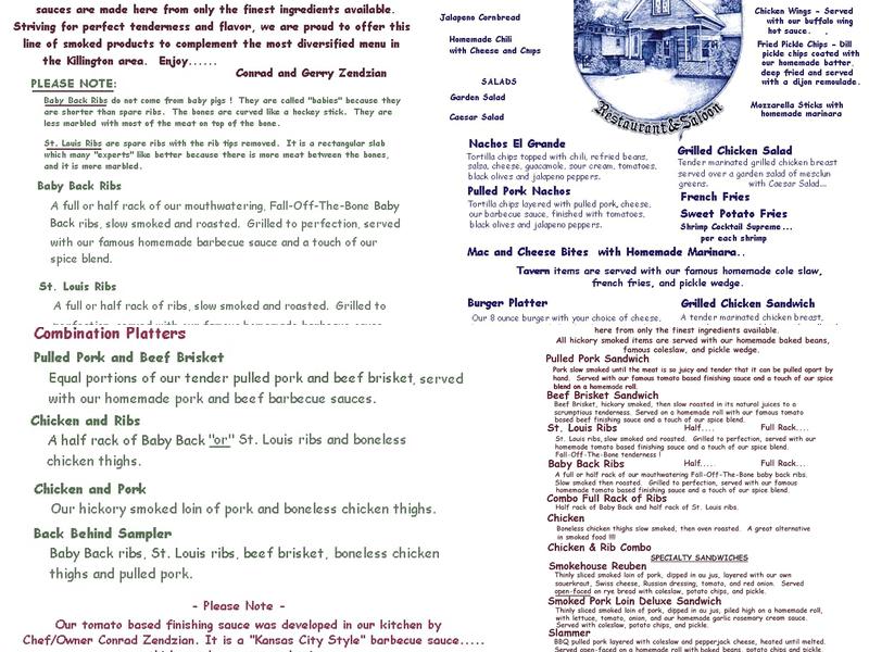 Back Behind Restaurant & BBQ Menu