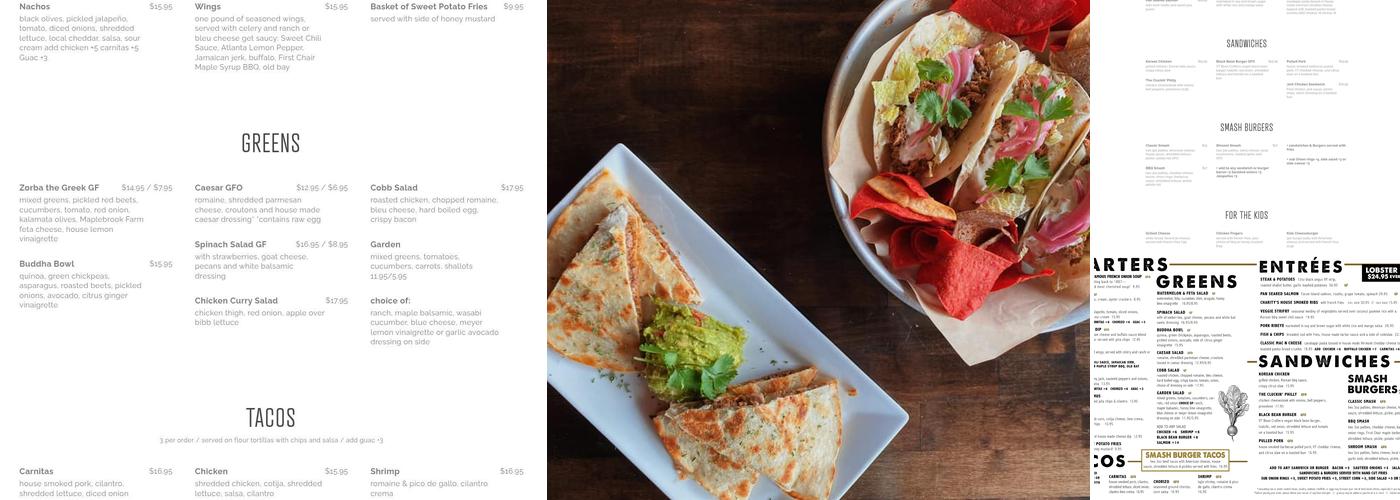 Charity's 1887 Saloon Menu