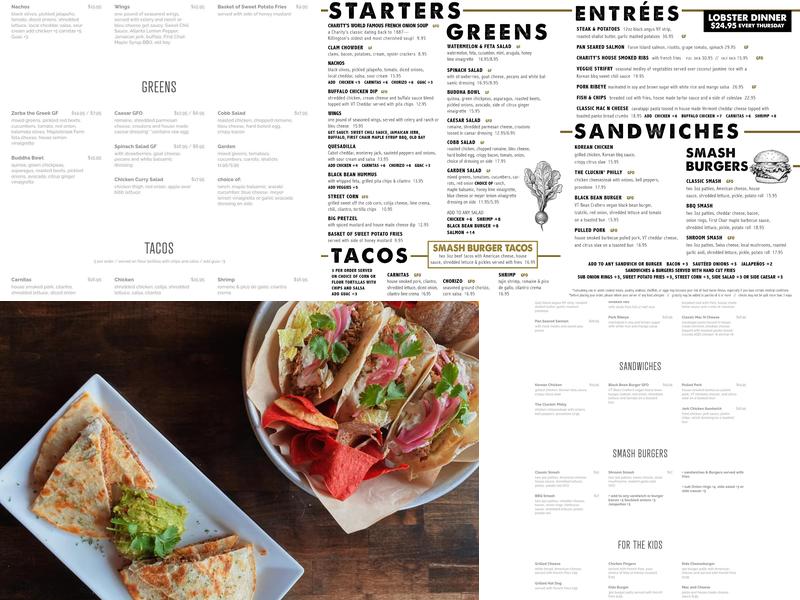 Charity's 1887 Saloon Menu