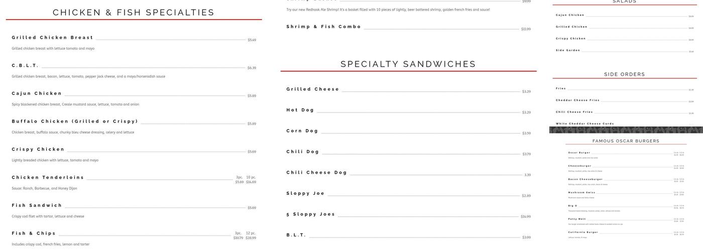 Oscar's Frozen Custard Menu
