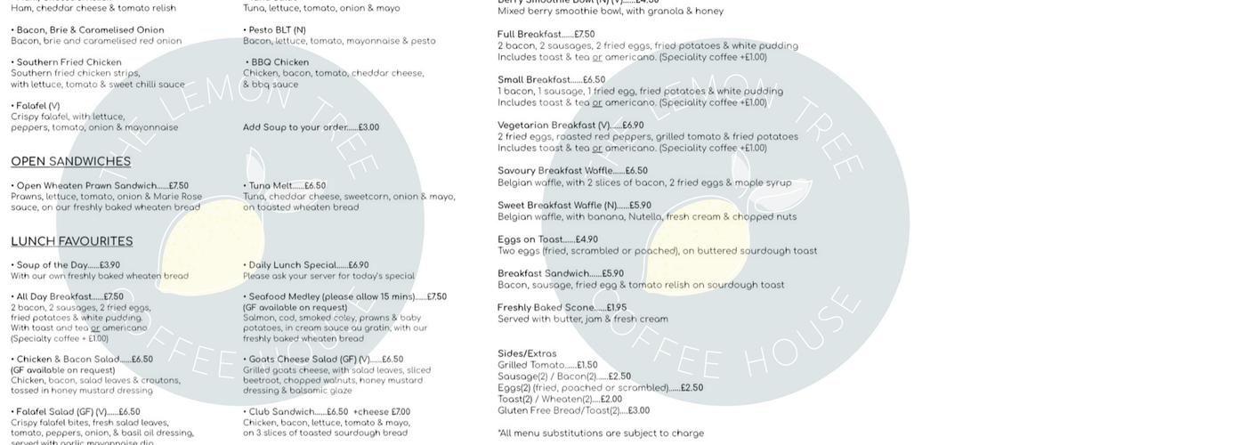 The Lemon Tree Coffee House Menu