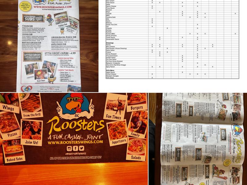 Roosters Menu