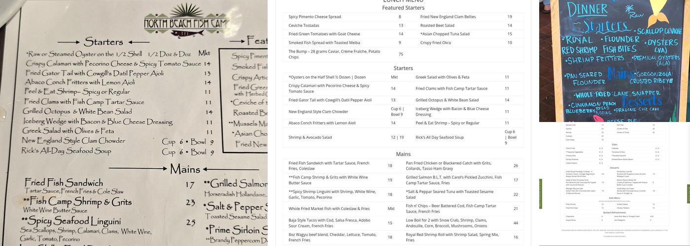 North Beach Fish Camp Menu
