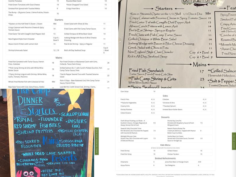 North Beach Fish Camp Menu