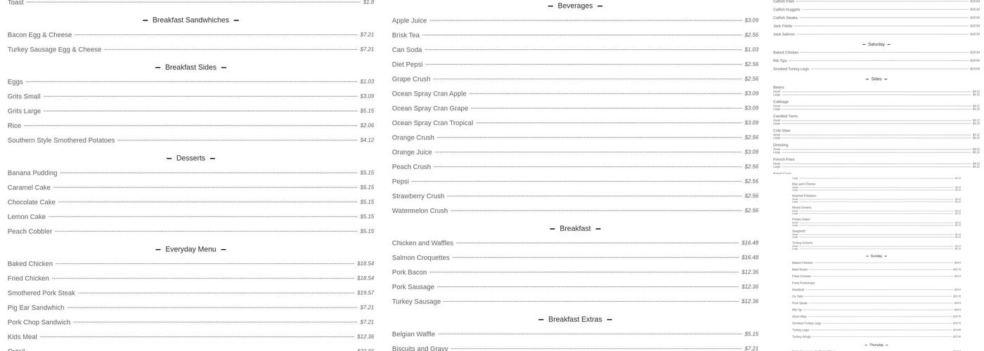 Son Ja's Soul Food Carryout Menu