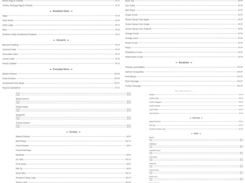 Son Ja's Soul Food Carryout Menu