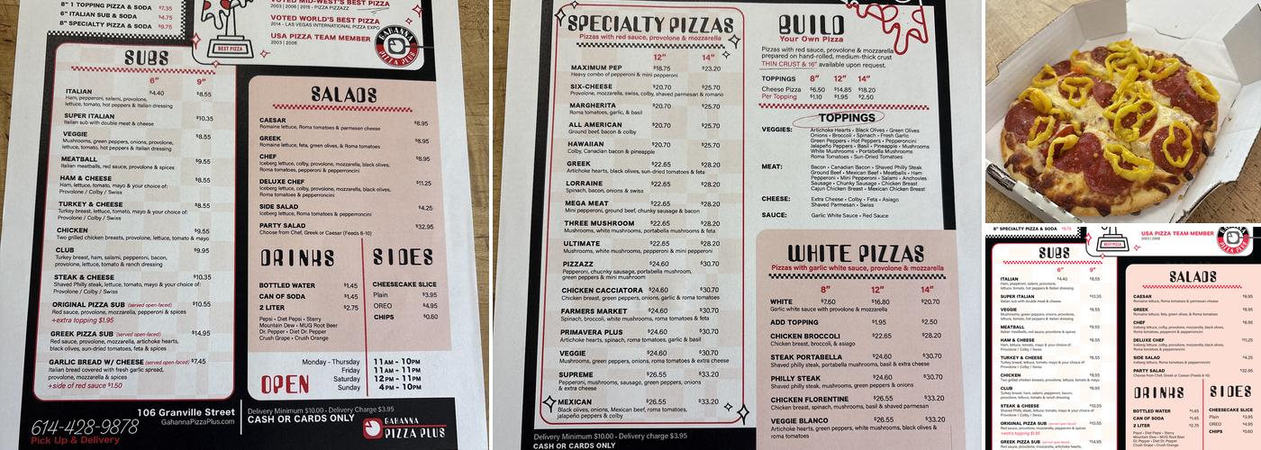 Gahanna Pizza Plus Menu