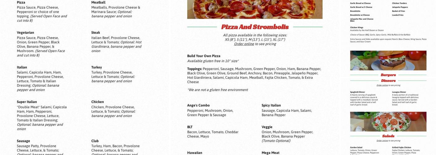 Ange's Pizza Menu