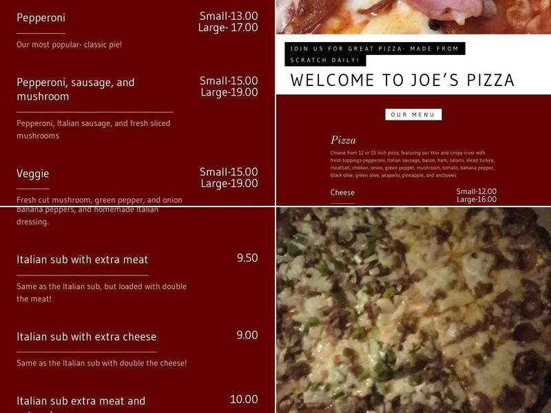 Joe's Pizza Menu