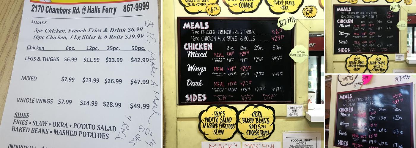 Mack's Chicken Menu