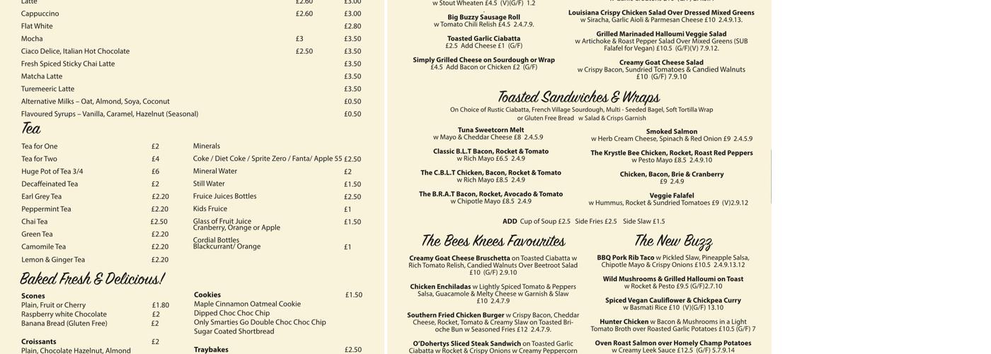 The Bees Knees Cafe Menu