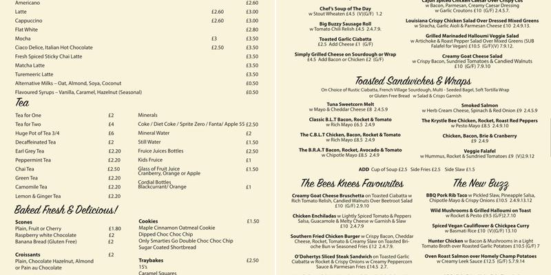 The Bees Knees Cafe Menu