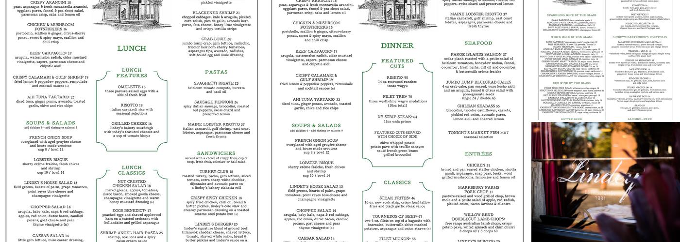 Lindey's Menu
