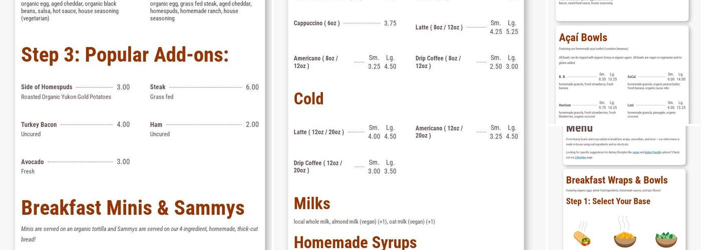 Homespun Kitchen Menu
