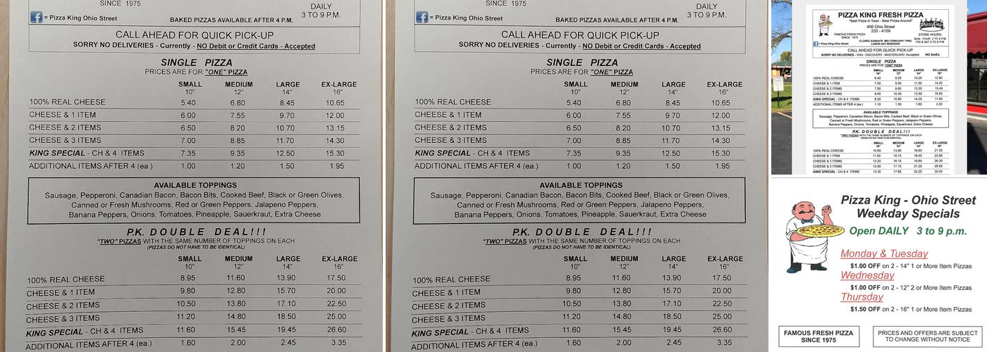Pizza King Fresh Pizza Menu