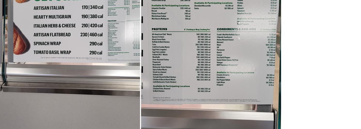 SUBWAY Menu