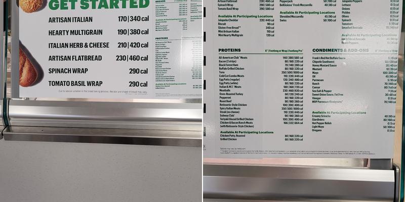 SUBWAY Menu
