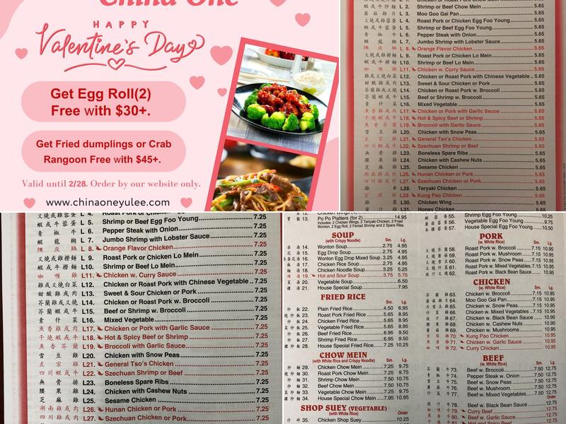 China One Menu