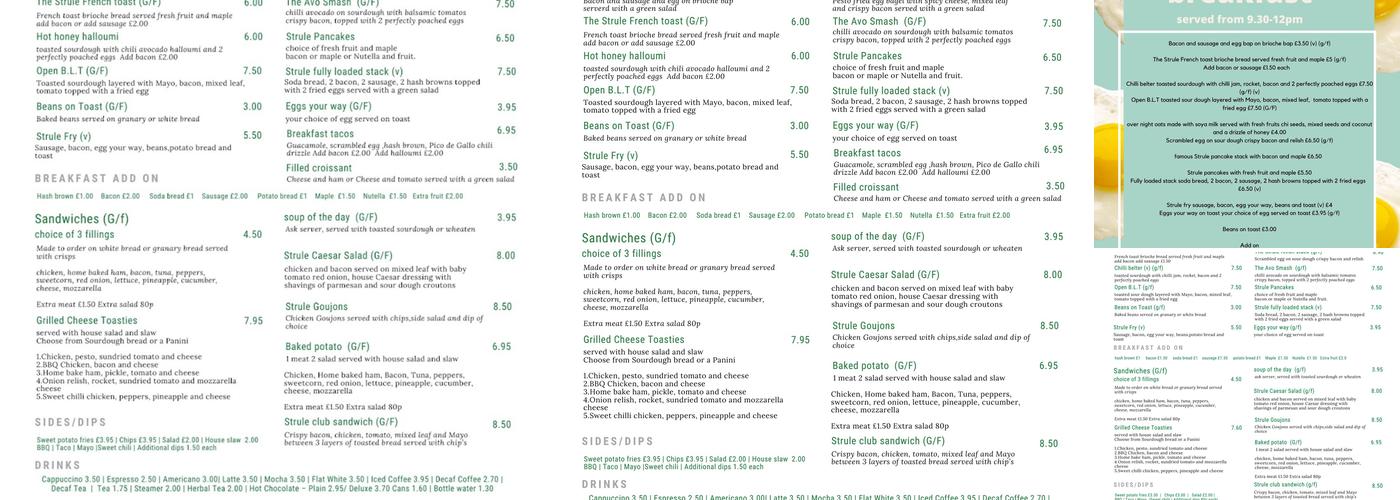 The Strule Cafe Menu