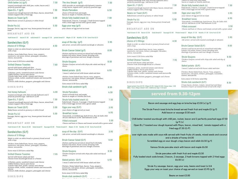 The Strule Cafe Menu