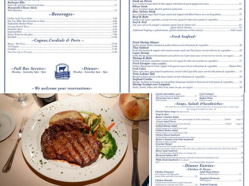 Baxter's Restaurant Menu