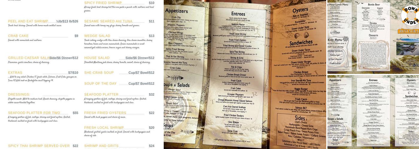 Down Under Restaurant Menu