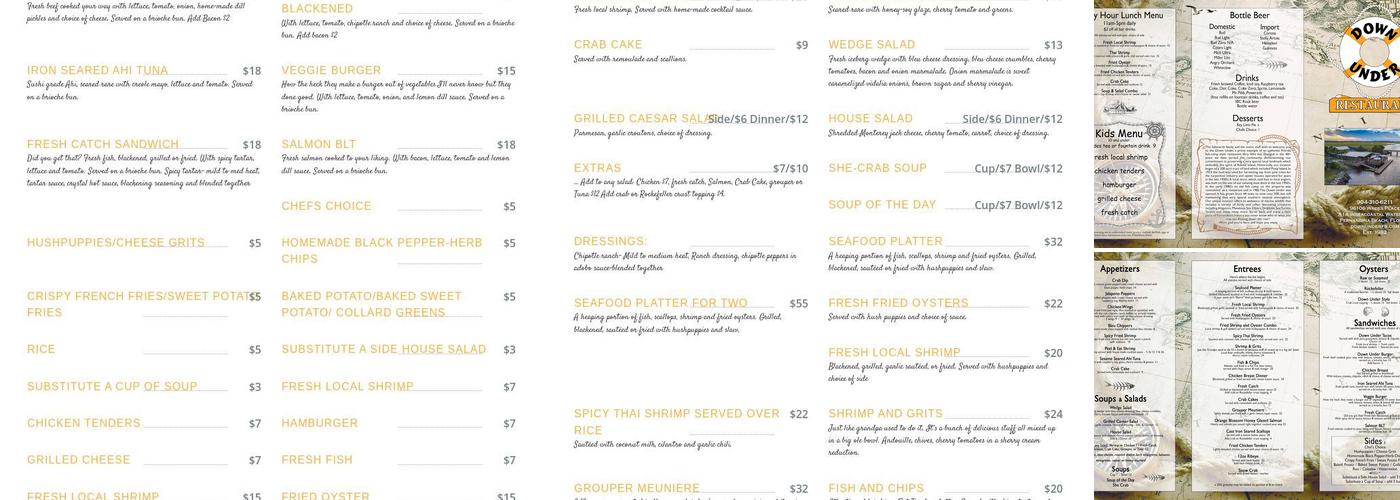 Down Under Restaurant Menu