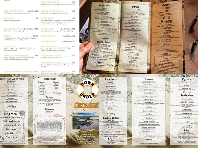 Down Under Restaurant Menu