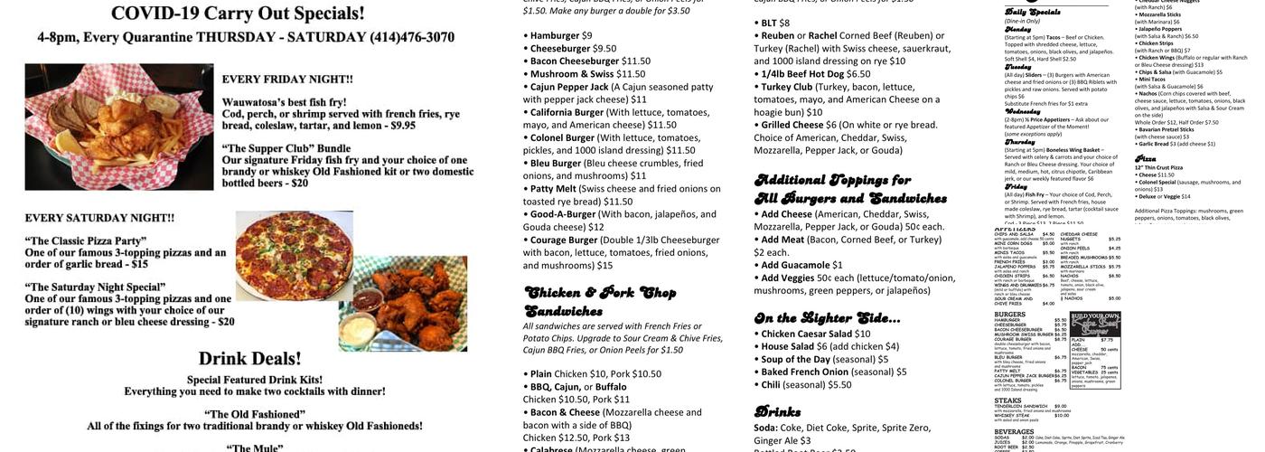 Colonel Hart's Menu