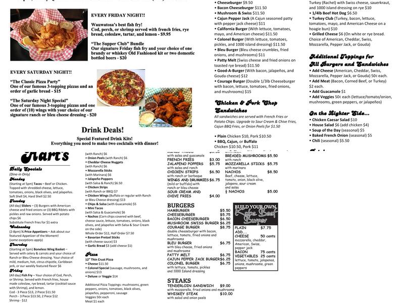 Colonel Hart's Menu
