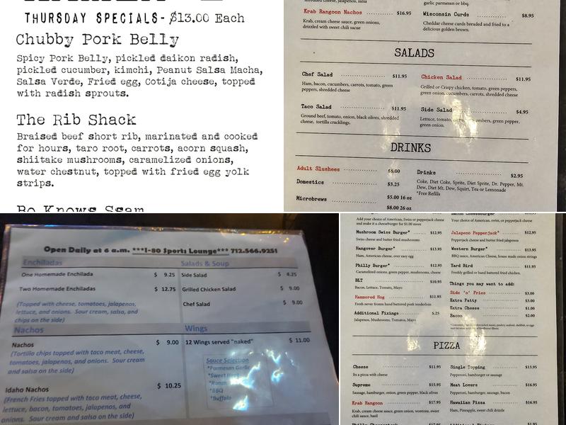 I-80 Lounge Menu