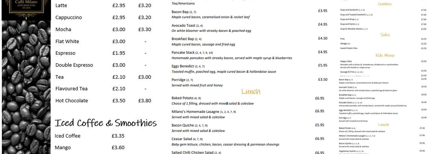 Caffè Milano Menu