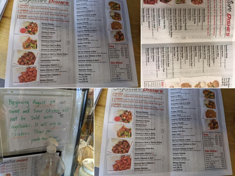 Panda Bear Express Menu