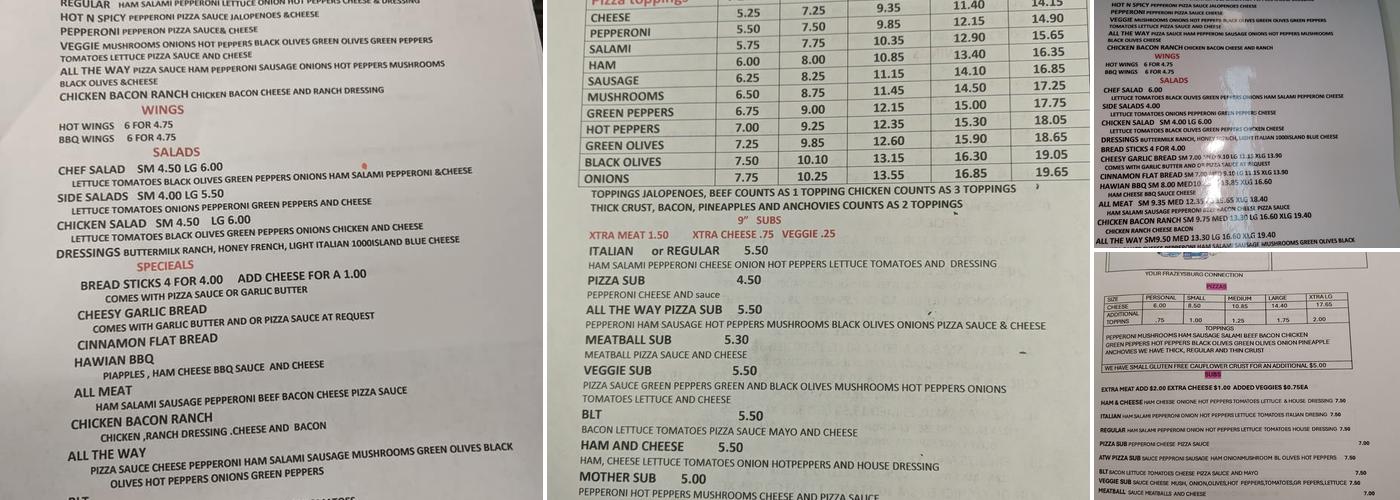 Fallsburg Pizza Your Frazeysburg Connection Menu