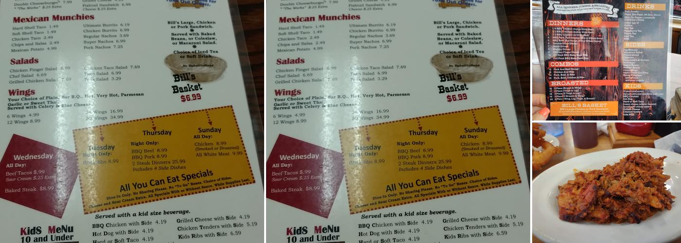 Bill's Real Pit BBQ Menu