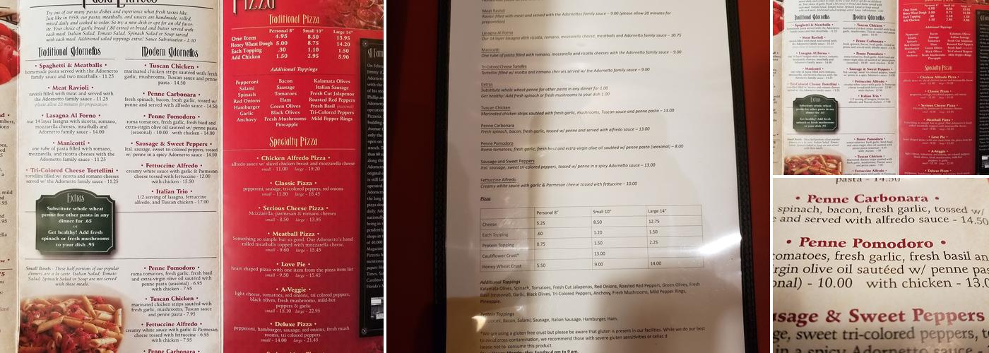 Adornetto's Pizzeria Menu