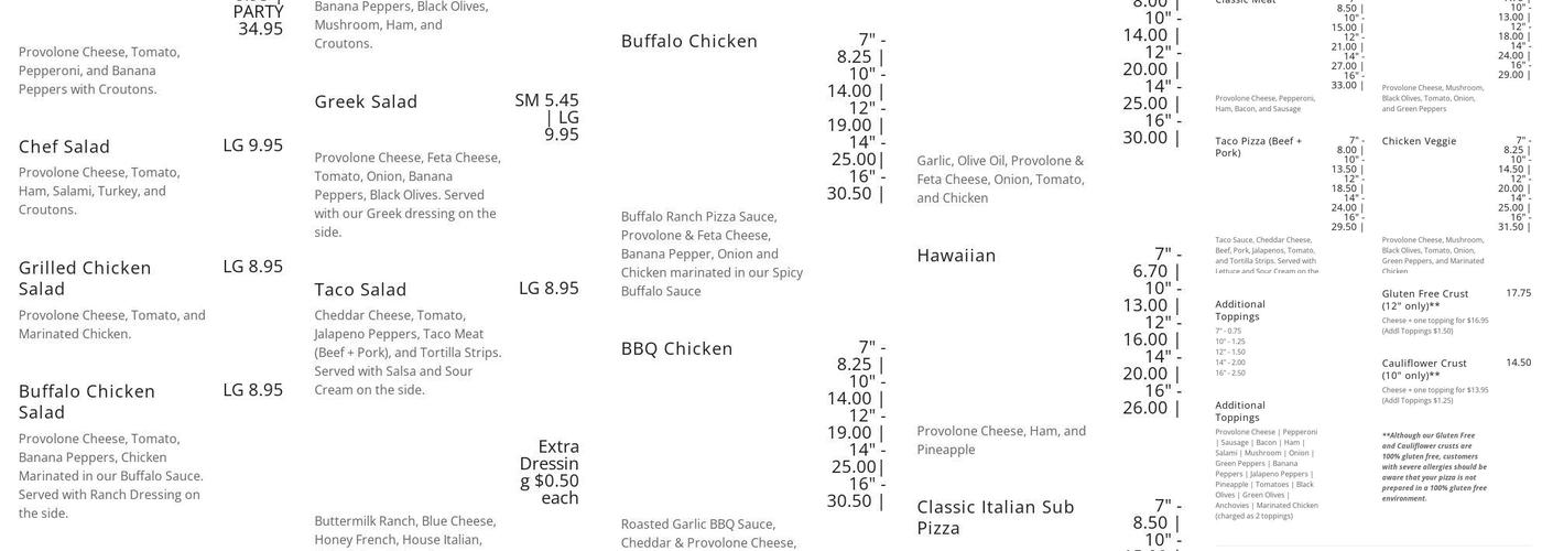 Classic Pizza Menu