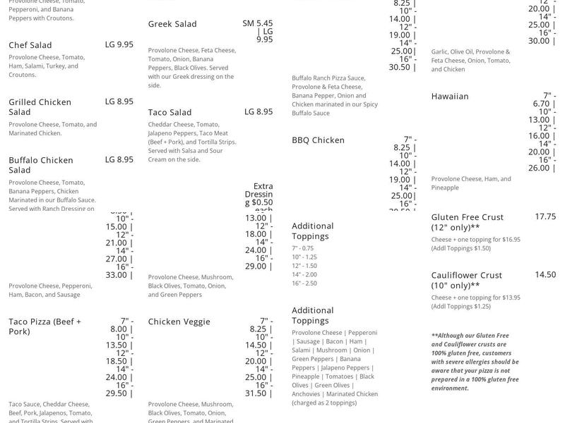 Classic Pizza Menu