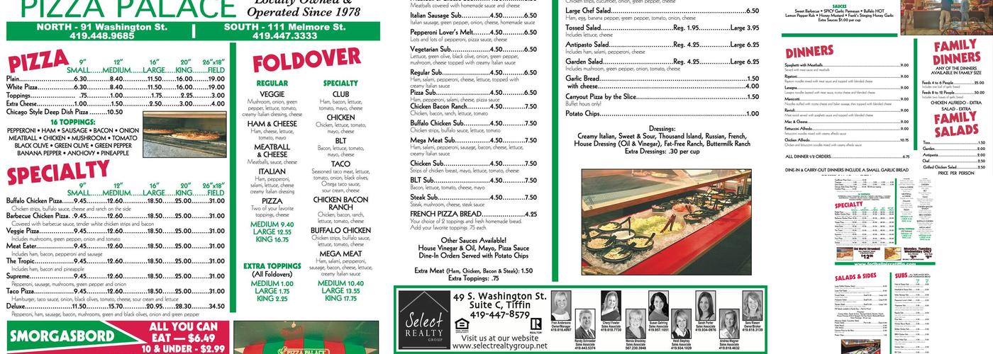 Fort Ball Pizza Palace Menu