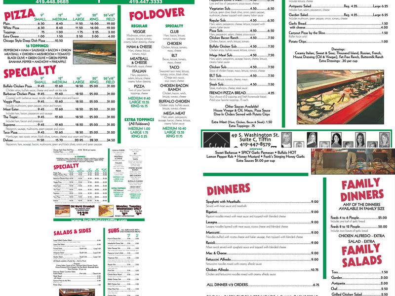 Fort Ball Pizza Palace Menu
