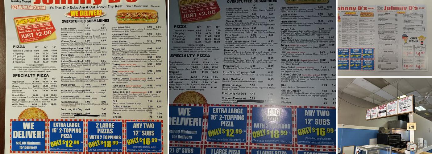 Johnny D's Pizza and Subs Menu