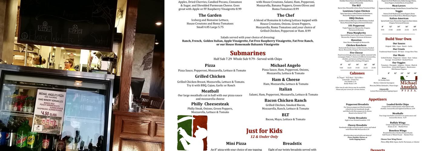 Michael Angelo's Pizza Menu