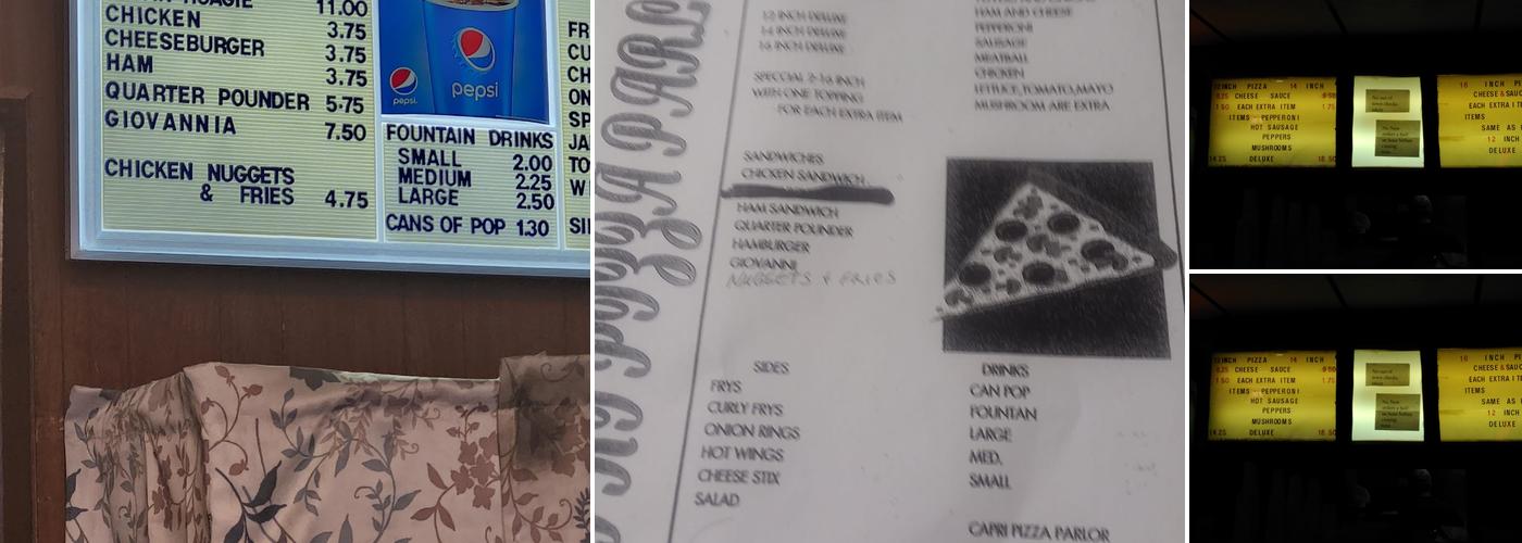 Capri Pizza Parlor Menu