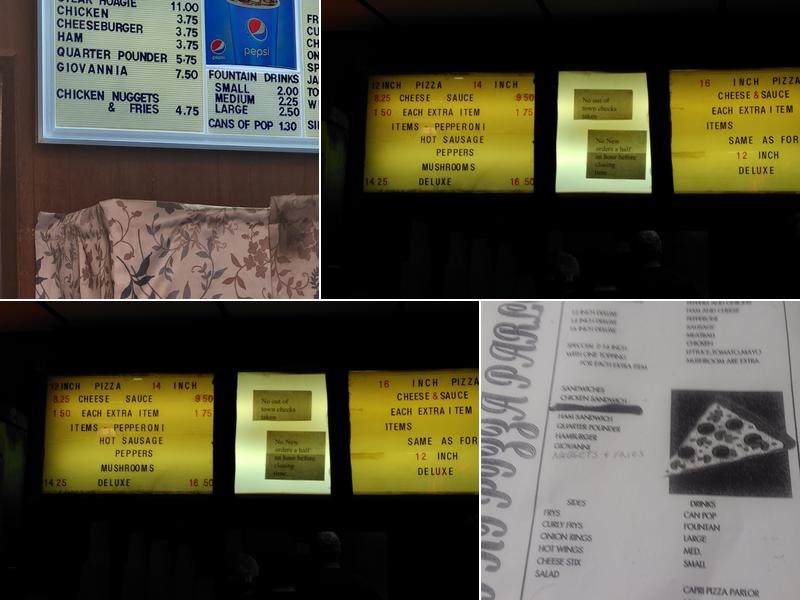 Capri Pizza Parlor Menu